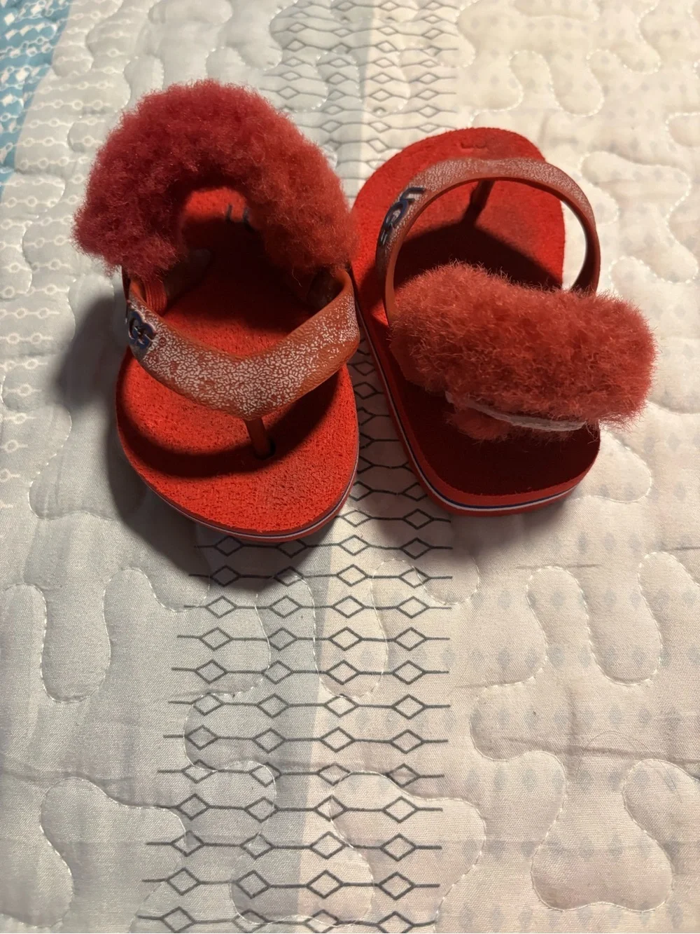 UGG Kids Red Fuzzy Strap Flip Flop Sandals